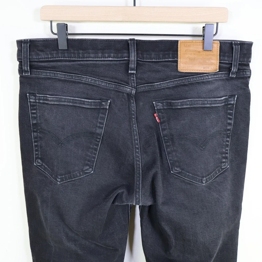 Levis‎ Premium 511 Slim Fit Jeans 36x32 Black Denim Stretch Casual Mens Pants